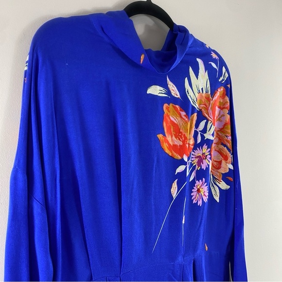 Free People Sz M Jemma Vibrant Blue Floral Open Back Tie Neck Mini Dress - Picture 4 of 14
